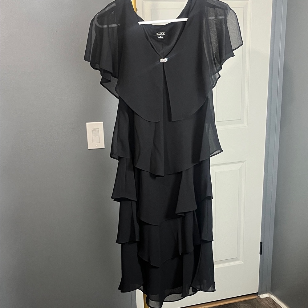 SLNY Black Tiered Midi Dress